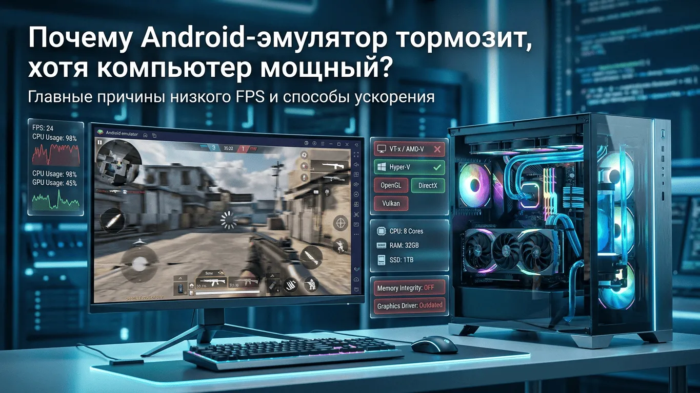 игра на эмуляторе Android тормозит, хотя компьютер мощный