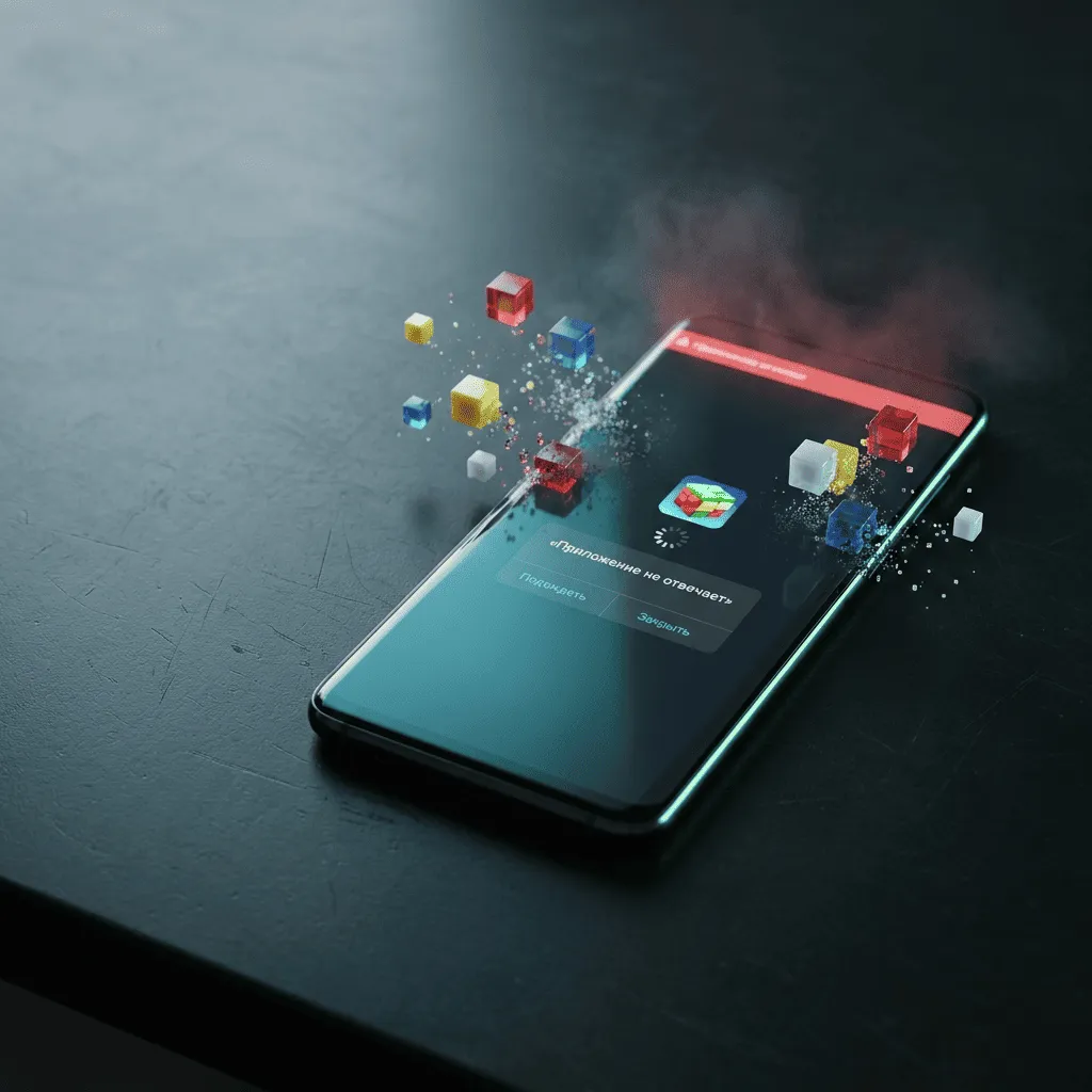 Смартфон под управлением Android 15 с чёрным экраном и системным окном
