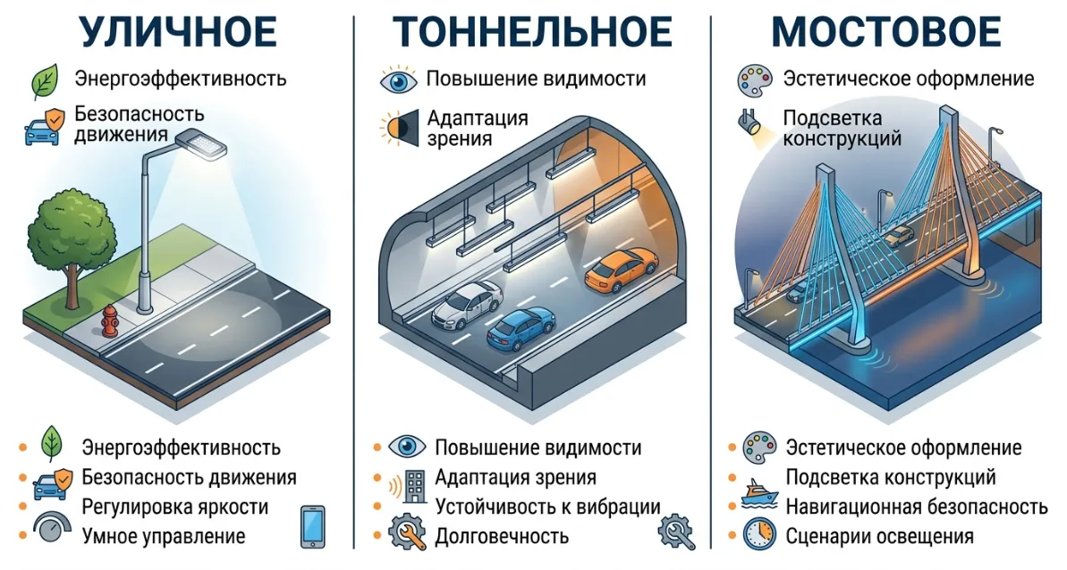 Основные типы автодорожного освещения