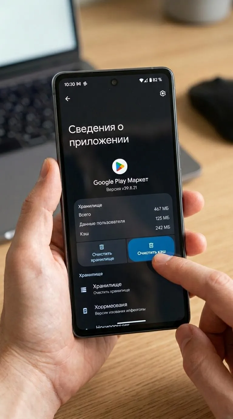Очистите кэш Google Play