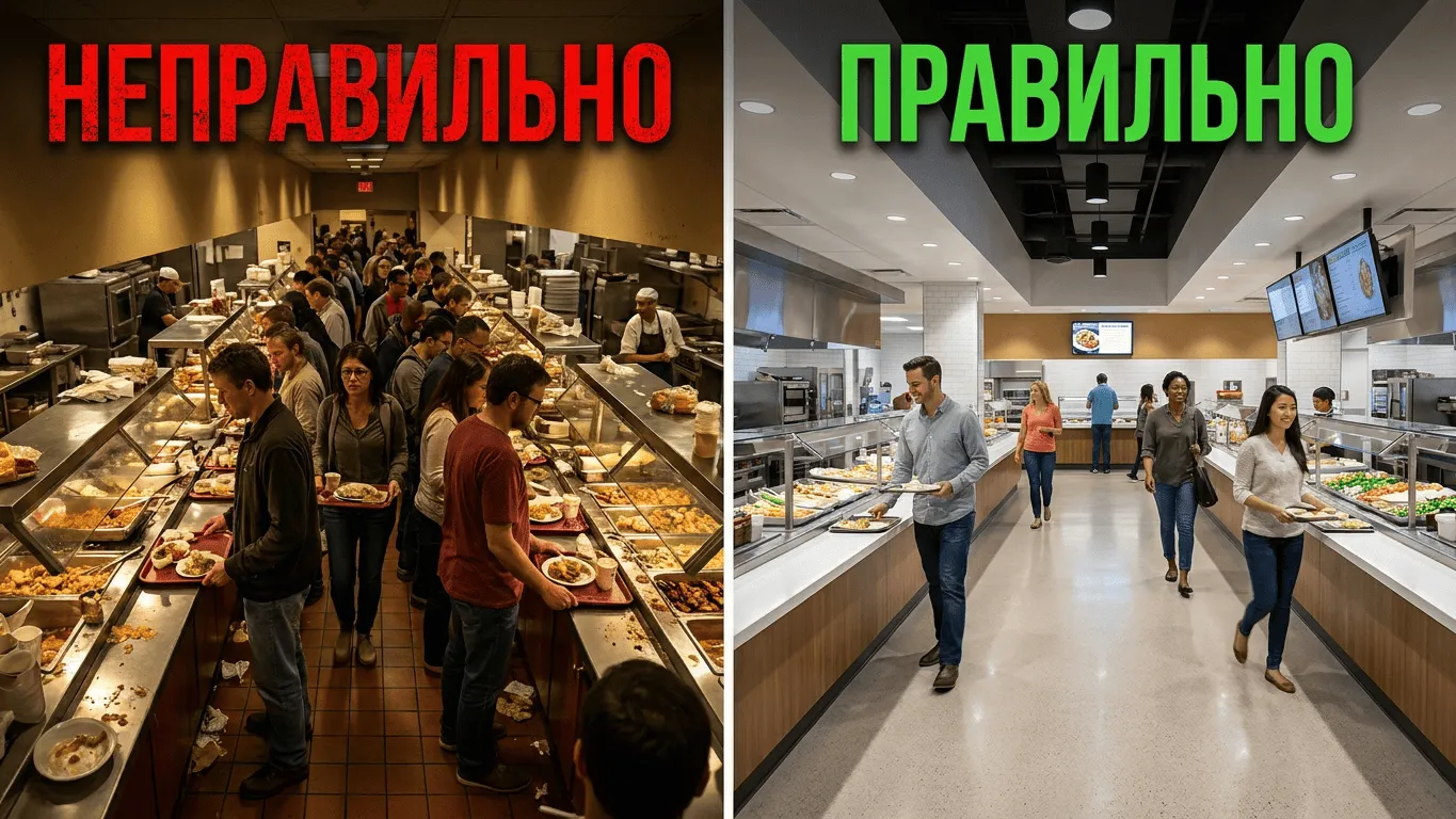 зоны раздачи в столовой не правильно и правильно