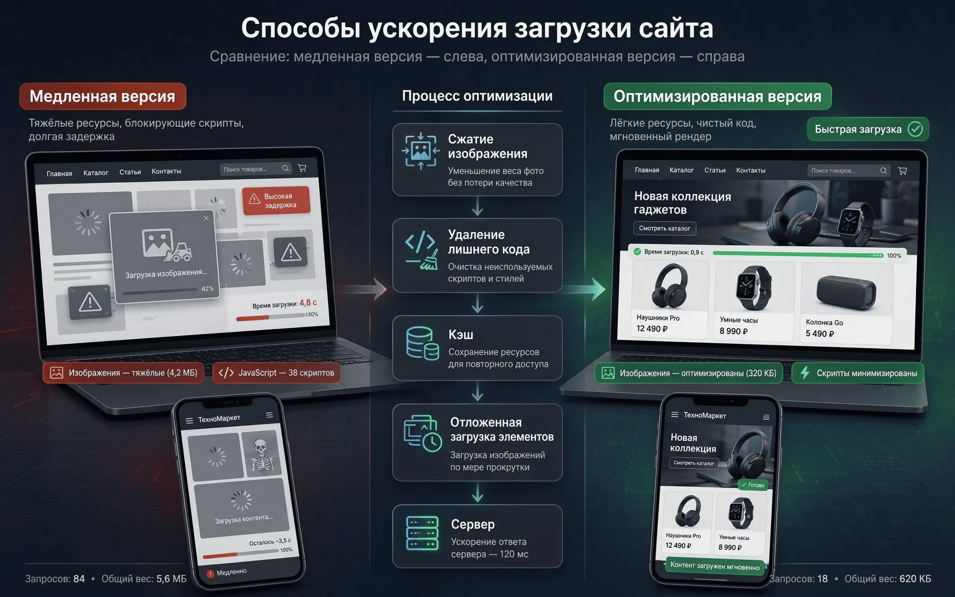 Оптимизация сайта для быстрой загрузки на компьютере и смартфоне